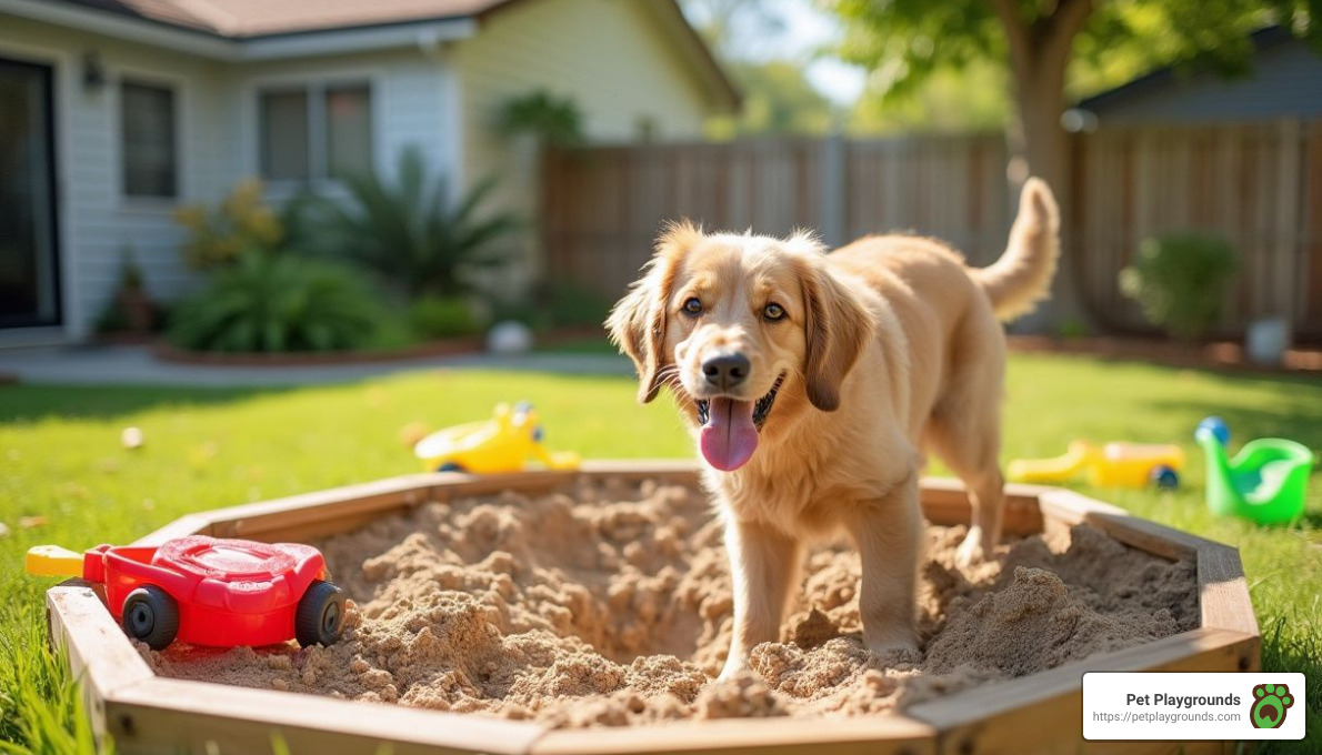 dog digging in sandbox - solutions for dogs digging under fence