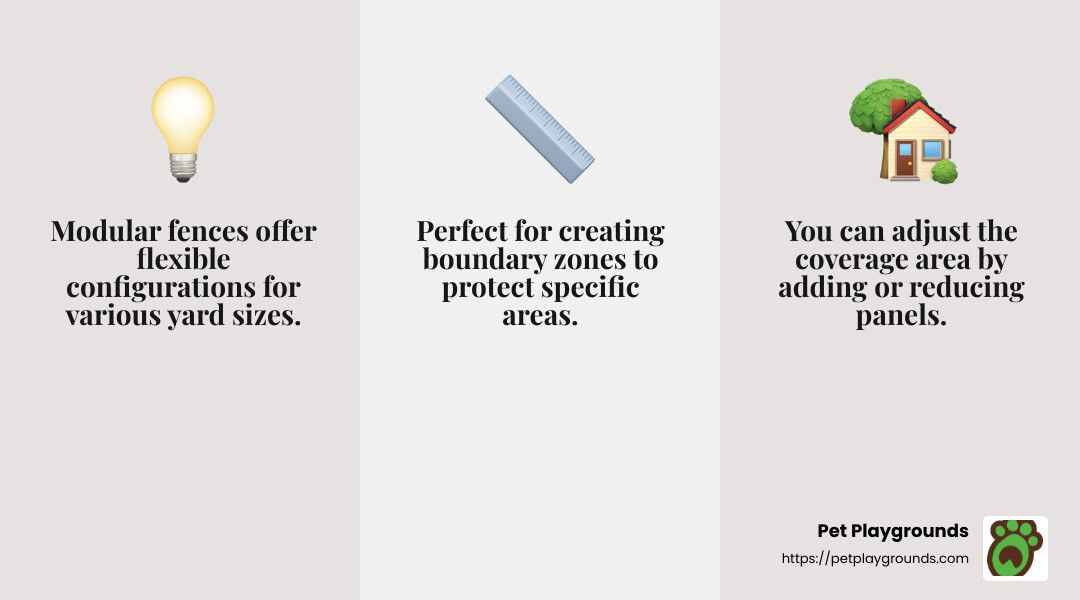 Pet Playgrounds modular fences offer extensive coverage and flexible configurations, ensuring your pet's safety and freedom. - pet boundary fence infographic 3<em>facts</em>emoji_grey Pet Playgrounds modular fences offer extensive coverage and flexible configurations, ensuring your pet's safety and freedom. - pet boundary fence infographic 3<em>facts</em>emoji_grey