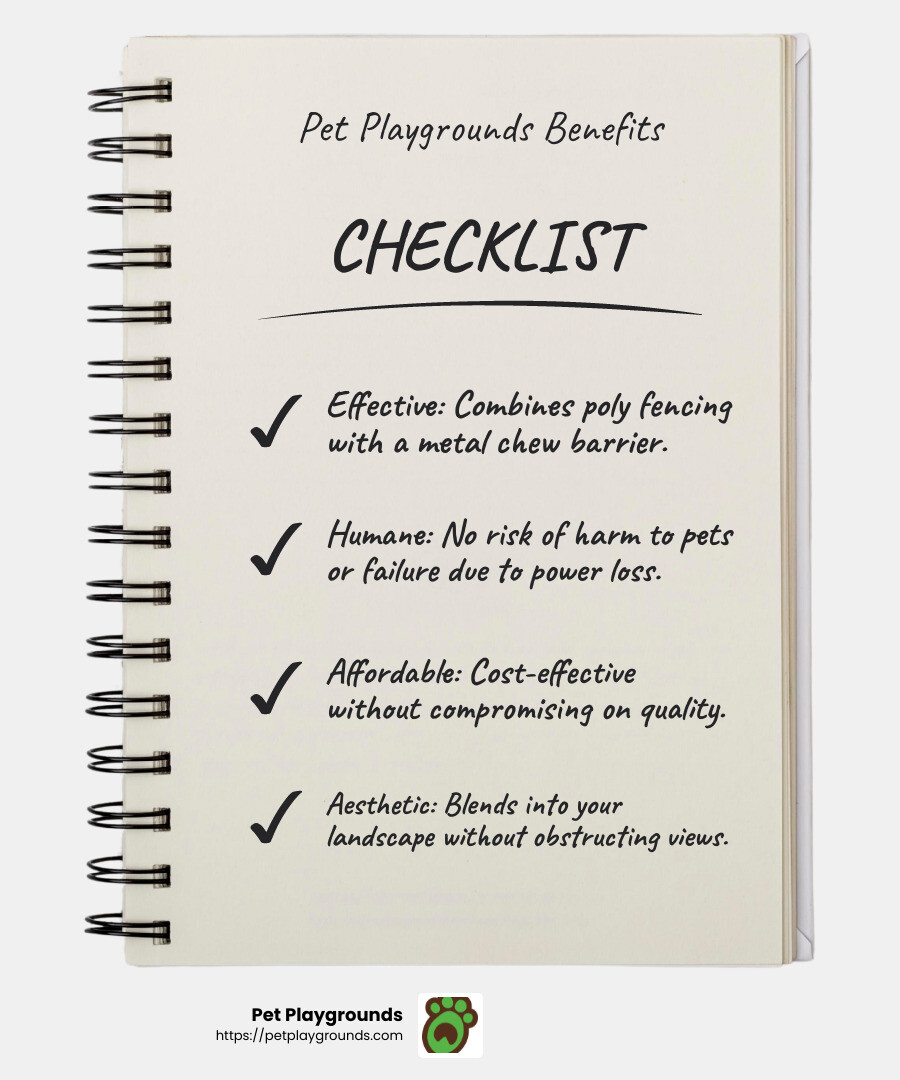 Non-electric dog fences are cost-effective, safe, reliable, and require minimal maintenance. - coyote fence infographic checklist-notebook Non-electric dog fences are cost-effective, safe, reliable, and require minimal maintenance. - coyote fence infographic checklist-notebook