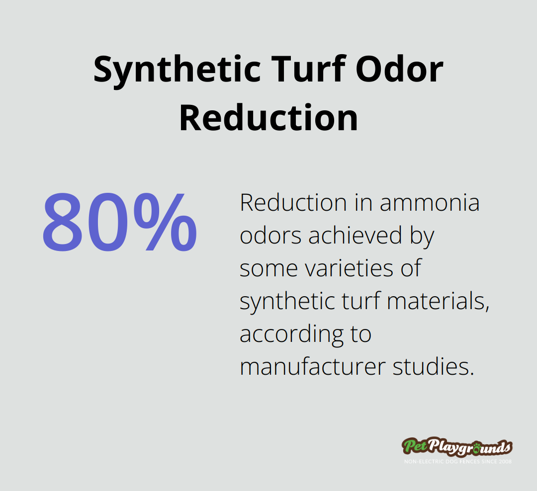 Infographic showing 80% reduction in ammonia odors with synthetic turf materials - Landscaper collaboration