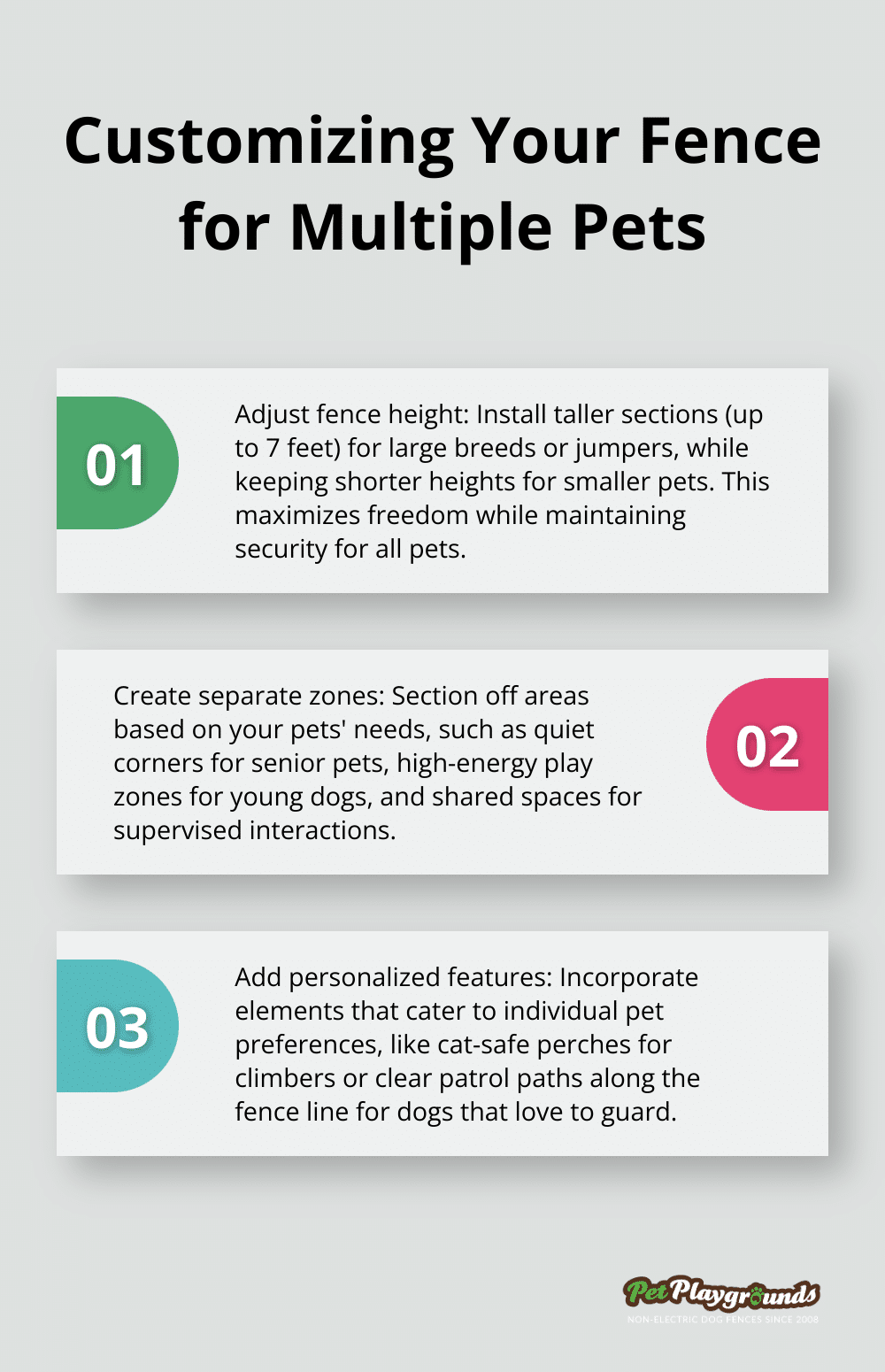 Ordered list of three ways to customize Pet Playgrounds fence for multiple pets - Multi-pet households